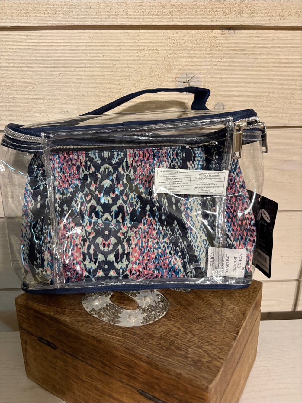 Emma & Chloe 3 piece Cosmetic Bag with Navy Trim and Multicolor